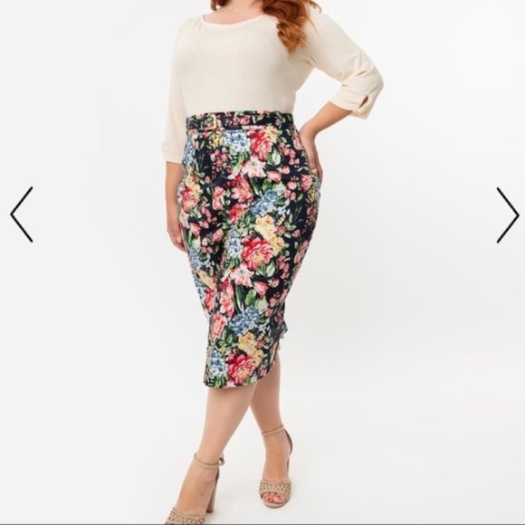 Unique Vintage Dresses & Skirts - Sale! Unique Vintage Pencil Floral midi Skirt